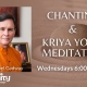 Chanting and Kriya meditation with Michael Gadway, wearing orange tab collared shirt.