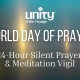 Unity of the Triangle World Day of Prayer text on bronze and teal colored background with ethereal rays of light.