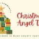 graphic shows christmas tree made up of presents with a gold star on top. text: Unity in the Community christmas angel tree. Benefitting Children in Wake County Foster Care.