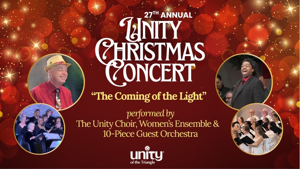 27th annual unity christmas parade. bubbly red light background with photos of Jay Wright in a red shirt and hat. Tim Smith in a black suit and red shirt. And two photos of the choir.
