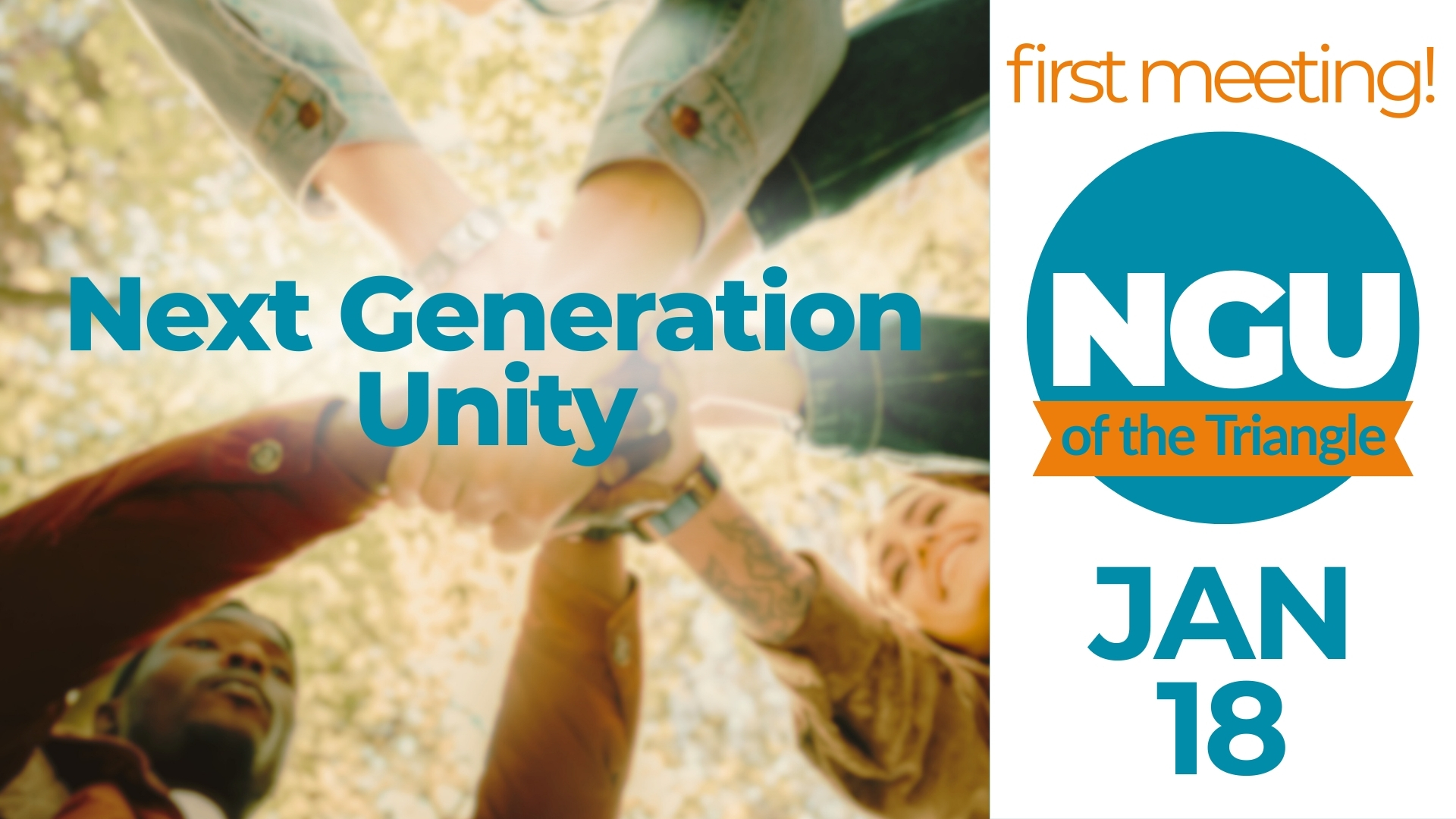 Five arms form locked at the hands from viewpoint below. Next Generation Unity of the Triangle