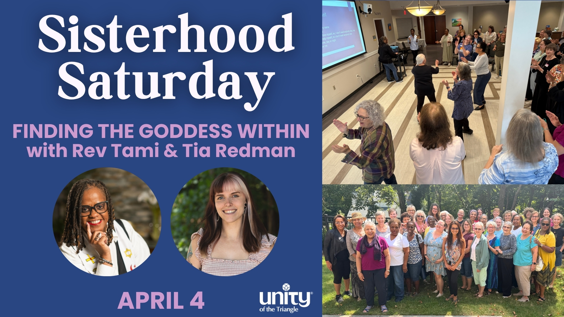 sisterhood saturday april 4 2026, finding the goddess within at unity of the triangle.