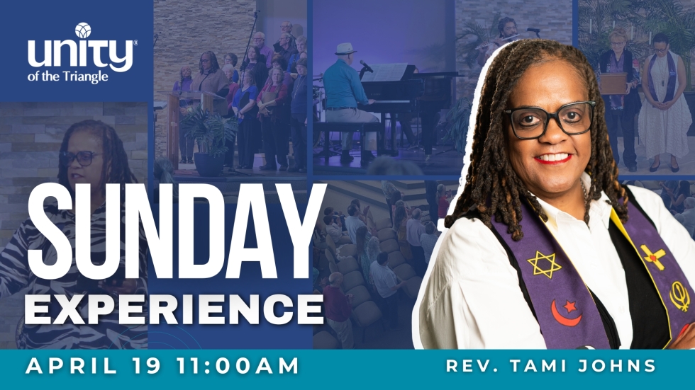Rev Tami Johns leads the Sunday Experience on April 19, 2026 at Unity of the Triangle.