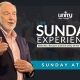 Rev Neusom Holmes pictured in black suit jacket and pink shirt. Text: Live Sunday Experience at Unity of the Triangle, Sunday at 11.
