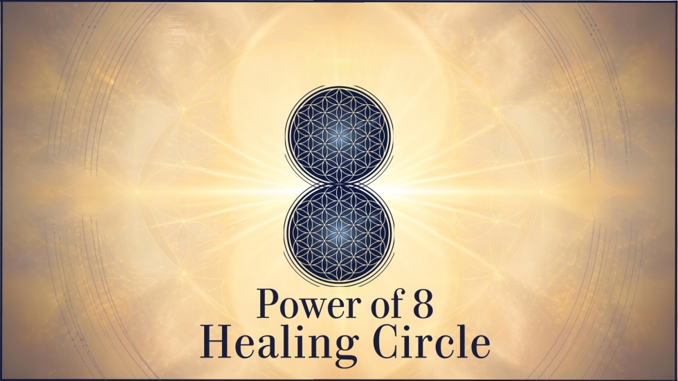 Power of 8 Healing Circle text with graphic using sacred geometry. Meets every sunday at Unity of the Triangle 12:30pm
